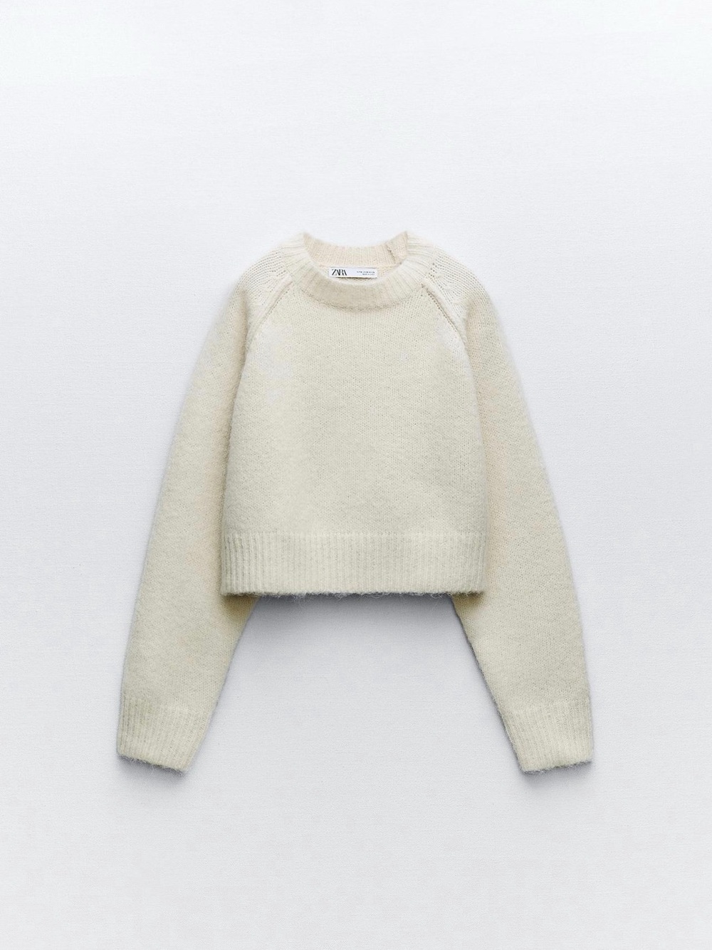 Zara Off-White Cropped Crewneck Sweater